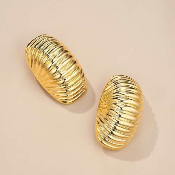 Gold Chunky Clip On Earrings Large Statement Jewelry Hypoallergenic Beach Wear - Picture 6 of 7